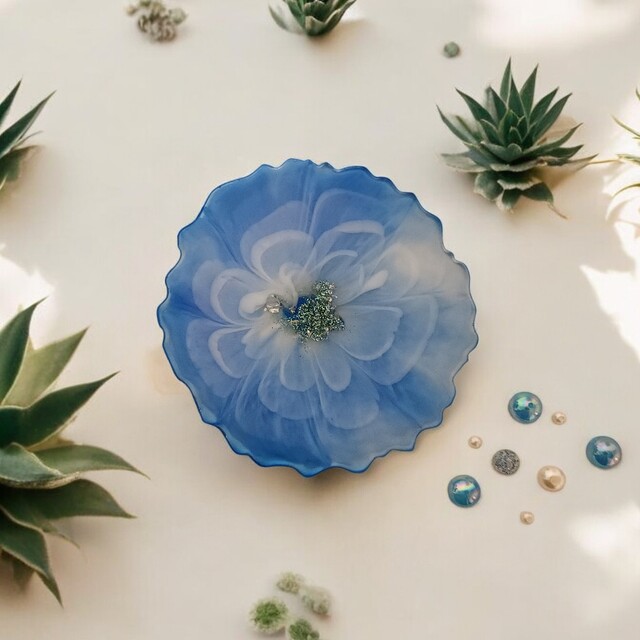 Serene Blue and White Irregular Resin Bloom Resin Coaster