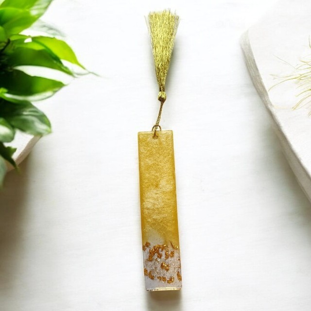 Vibrant Yellow Resin Bookmark with Gold tone