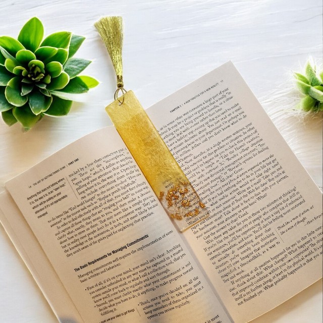 Vibrant Yellow Resin Bookmark with Gold tone