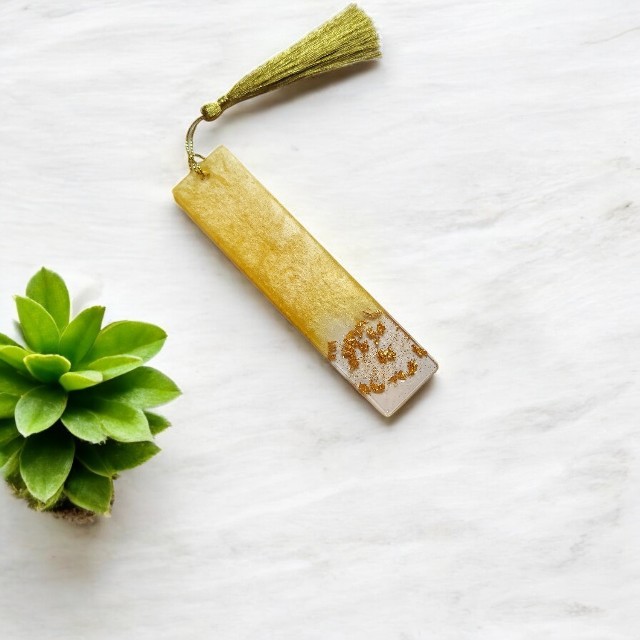 Vibrant Yellow Resin Bookmark with Gold tone